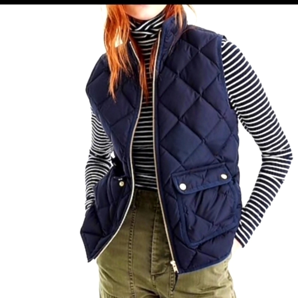 J Crew Excursion Puffer Quilted Strippied Vest.Down feather filling.Size XS NWOT